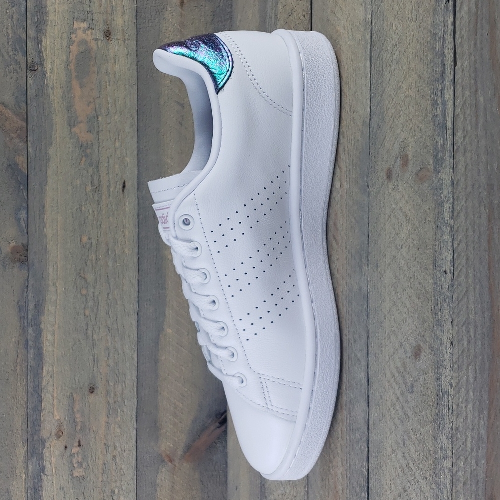 adidas Advantage Women's Tennis Casual Leather Shoes White/Iredescent - Picture 7 of 8
